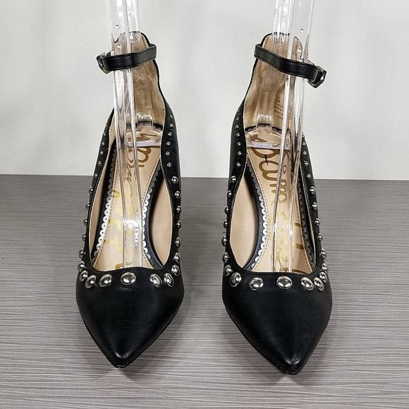 Sam Edelman Helen Ankle Strap Pump, Black Leather, Womens Size 5 M / 35 - Picture 2 of 11